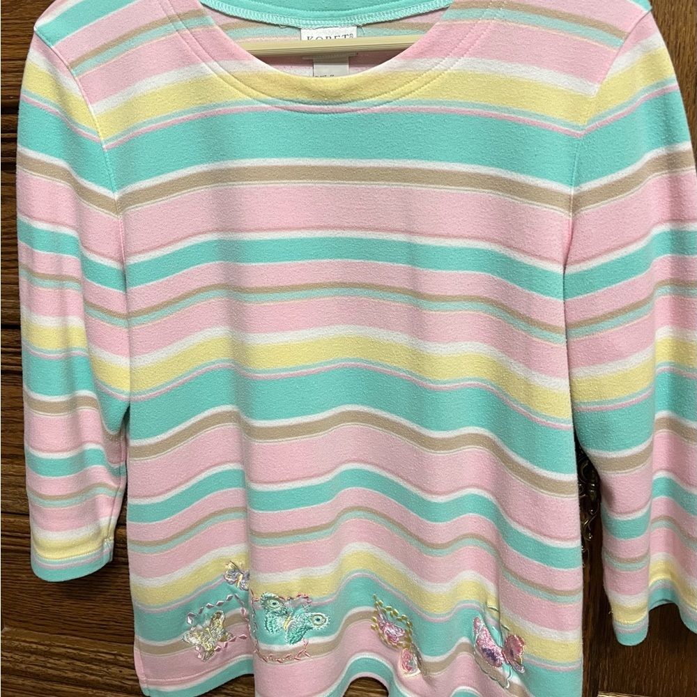 Koret Francisca womens pastel striped top, size Medium, light weight